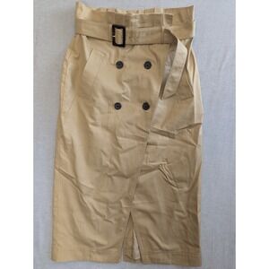 Trench Wrap Midi Skirt 10 Khaki Tan Belted Double Breasted Ann Taylor LOFT